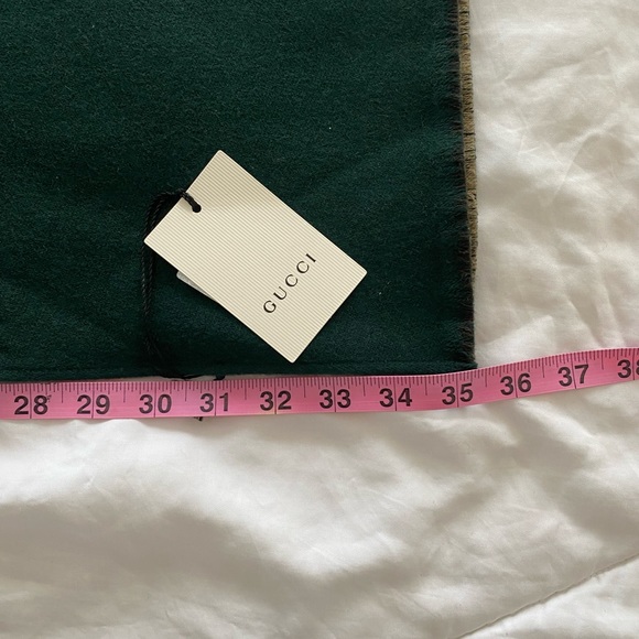 Gucci Monogram Logo Wool & Silk Blend Scarf Green & Brown - Picture 8 of 9